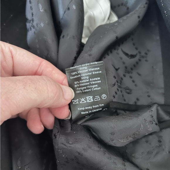 ZADIG & VOLTAIRE Sz S Volly Striped Wool Metallic Blazer Noir Open Fringe Cuffs - Picture 7 of 14